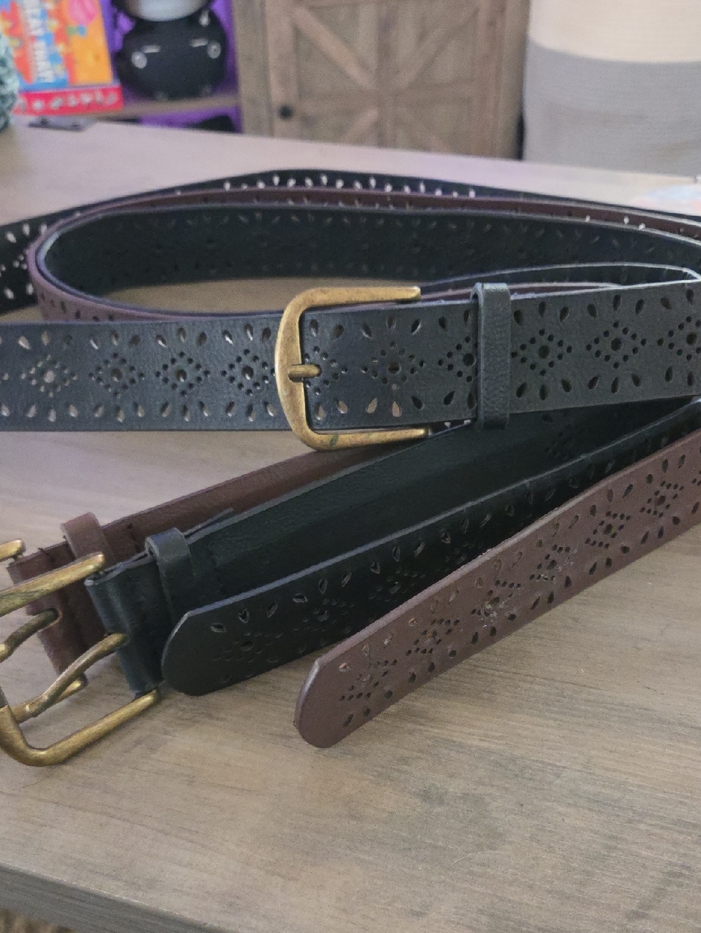 Perforated Casual Belts - Black & Brown Lot Of 3
